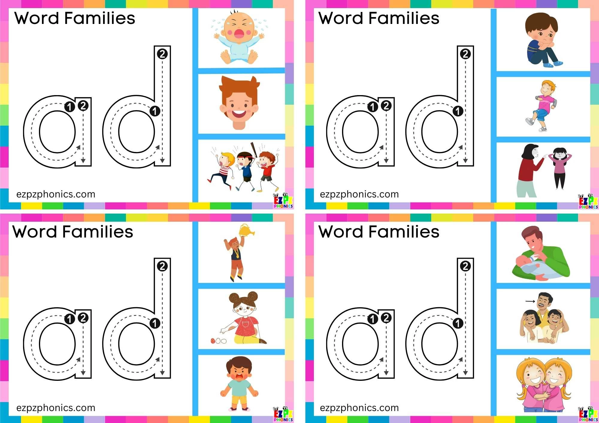 ad Word Family Trace the Letters and Clip the Image. Clip Card Activity for Kids Set 1